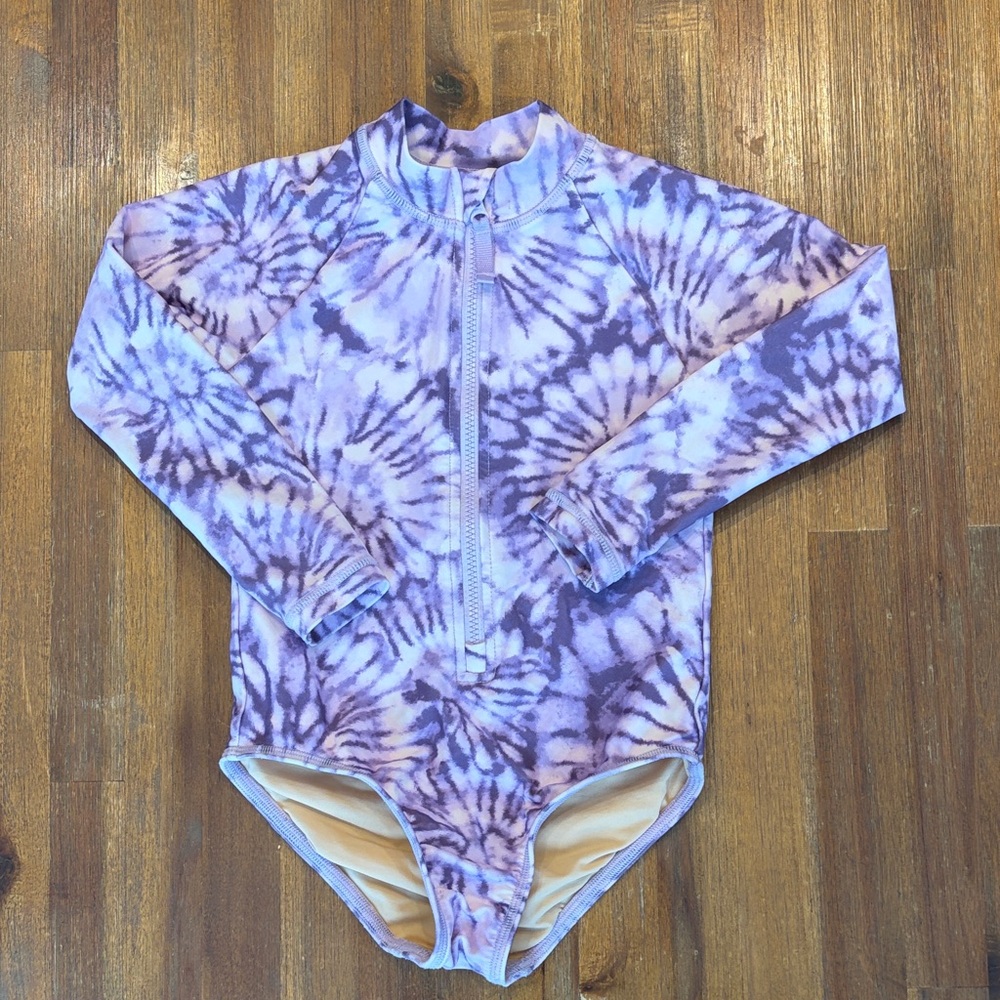 Crewcuts Girls' printed rash guard, 3T, Lavender Tie Dye